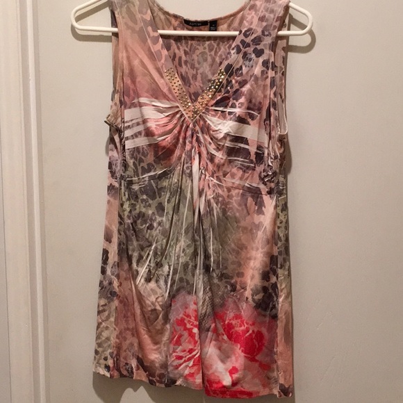 SLEEVELESS TOP EUC NICEPINK,ROSE,WHITE,GREEN SZ/M - Picture 1 of 3